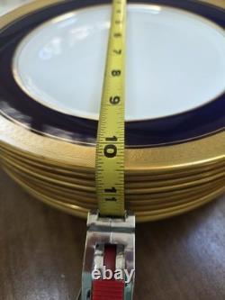 12 Aynsley England Bone China 10.1/2 Gold Rim/Cobalt Blue & White Dinner Plates
