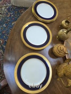 12 Aynsley England Bone China 10.1/2 Gold Rim/Cobalt Blue & White Dinner Plates