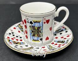 12 PC. Set TIFFANY & CO Bone China ELIZABETHAN Playing Cards Demi Cups & Saucers