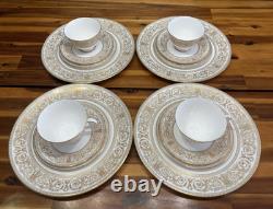 16pc Royal Doulton Sovereign H4973 English Fine Bone China 4 Place Set Gold EUC