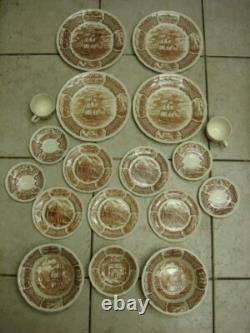 18 Piece Alfred Meakin China Fair Winds Brown Dishes Staffordshire England