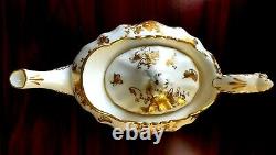1940s England Hammersley Bone China Golden Floral Teapot Creamer Sugar Set MINT