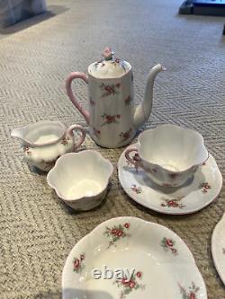 1950's Shelley England RARE PINK FLORAL 8pc Tea Set Egg Cup, Tea Pot, Cup, Etc