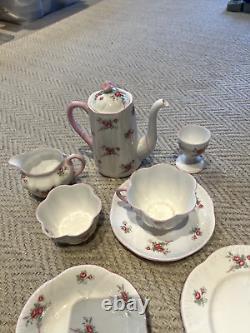 1950's Shelley England RARE PINK FLORAL 8pc Tea Set Egg Cup, Tea Pot, Cup, Etc