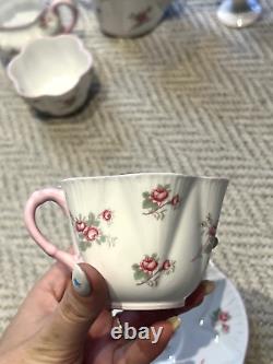 1950's Shelley England RARE PINK FLORAL 8pc Tea Set Egg Cup, Tea Pot, Cup, Etc