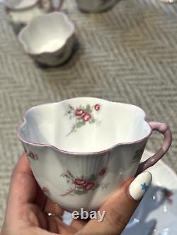 1950's Shelley England RARE PINK FLORAL 8pc Tea Set Egg Cup, Tea Pot, Cup, Etc