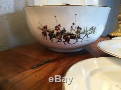 1983 England Polo Ralph Lauren Fine Porcelain China Large Bowl And 4 Plates Set