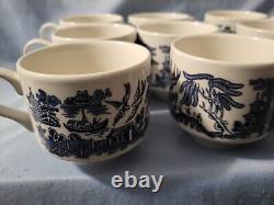 27 PC Churchill England Blue Willow China Dinner Set Plates, Cups and Saucers