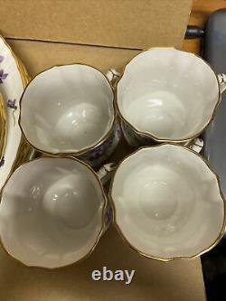 4 Hammersley Bone China England Victorian Violets Lyre Embos 4pc Place Settings