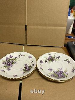 4 Hammersley Bone China England Victorian Violets Lyre Embos 4pc Place Settings