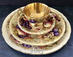 4 PC SET AYNSLEY GOLD BONE CHINA ORCHARD FRUIT Dinner, Dessert Plates Cup, Saucer