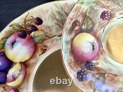 4 PC SET AYNSLEY GOLD BONE CHINA ORCHARD FRUIT Dinner, Dessert Plates Cup, Saucer