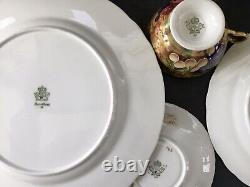 4 PC SET AYNSLEY GOLD BONE CHINA ORCHARD FRUIT Dinner, Dessert Plates Cup, Saucer