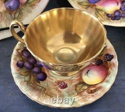 4 PC SET AYNSLEY GOLD BONE CHINA ORCHARD FRUIT Dinner, Dessert Plates Cup, Saucer