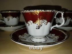 4 Vintage Royal Albert Bone China England Regina Series Ruby Cup & Saucer Sets