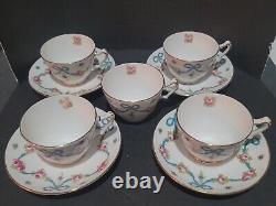 4 sets + 1 Antique CROWN STAFFORDSHIRE China Cups & Saucers Blue Bow Pattern