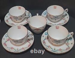 4 sets + 1 Antique CROWN STAFFORDSHIRE China Cups & Saucers Blue Bow Pattern