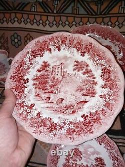 46 pcs JG Meakin Romantic England red transferware china dish set un used