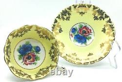 50s PARAGON Bone China England Yellow Background FLOWER #A24002 Set Cup & Saucer