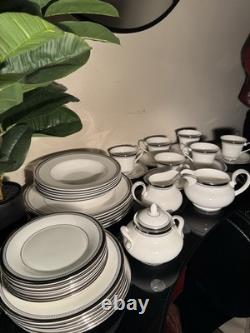 54 piece Royal Doulton H 5023 Bone China Dinner Set White/Silver England