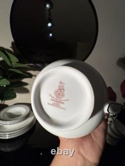 54 piece Royal Doulton H 5023 Bone China Dinner Set White/Silver England