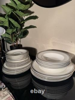 54 piece Royal Doulton H 5023 Bone China Dinner Set White/Silver England