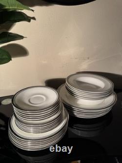 54 piece Royal Doulton H 5023 Bone China Dinner Set White/Silver England