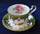 57+ PARAGON Bone China England Green Gold ANTIQUE ROSE Set Footed Cup & Saucer