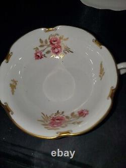 6 ROYAL CROWN DERBY Pinxton Rose 1797 Double Handled Cream Soup Bowls Saucers