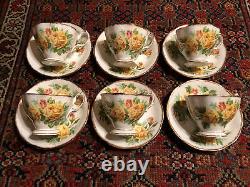 6 Royal Albert Yellow Tea Rose Tea Cup Saucer Set Bone China England 839056