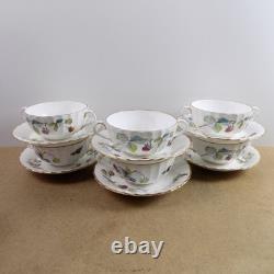 6 Royal Worcester Strawberry Fair Cream Soup Bowl Sets Bone China England VGC