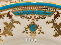 6 Spode Copeland Dinner Plates, Turquoise Enamel Borders, Ornate Beaded Gilding