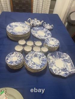 60 Piece Set Royal Crown Derby Blue Mikado Full Place Settings Tea Cake Platter