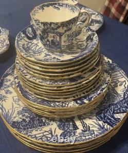 60 Piece Set Royal Crown Derby Blue Mikado Full Place Settings Tea Cake Platter