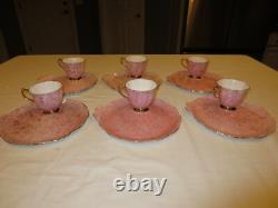 6ea Royal Albert Gossamer Bone China England Pink Tea Cup & Saucer Snack Set