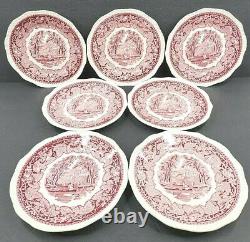 7 Masons Vista Pink 7 7/8 Salad Plates Set Vintage Porcelain China England Lot
