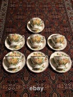 7 Royal Albert Yellow Tea Rose Tea Cup Saucer Set Bone China England 839056