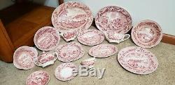70 Pc Set Johnson Bros England China Historic America Pink Excellent Condition