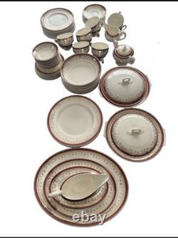 70 pc Myott Royalty 1559 China Set Service for 12 Maroon Gold England Dinnerware