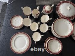 70 pc Myott Royalty 1559 China Set Service for 12 Maroon Gold England Dinnerware