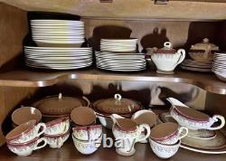 70 pc Myott Royalty 1559 China Set Service for 12 Maroon Gold England Dinnerware