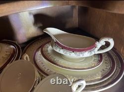 70 pc Myott Royalty 1559 China Set Service for 12 Maroon Gold England Dinnerware