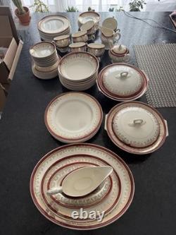 70 pc Myott Royalty 1559 China Set Service for 12 Maroon Gold England Dinnerware