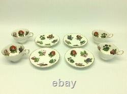 8 Piece Set Fruit Pattern Crownford Fine Bone China England Teacups Saucers Cups