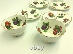 8 Piece Set Fruit Pattern Crownford Fine Bone China England Teacups Saucers Cups