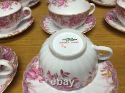 (9 Sets) Spode Copeland China England Irene Cups & Saucers withRed Pink Floral