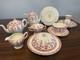 ANTIQUE 14 Pc Breakfast Set Early English Ivy Pink (Scalloped) Crown Ducal