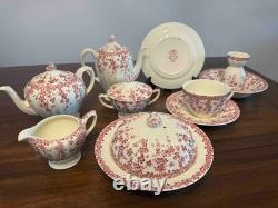 ANTIQUE 14 Pc Breakfast Set Early English Ivy Pink (Scalloped) Crown Ducal