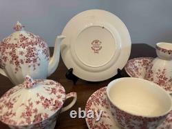 ANTIQUE 14 Pc Breakfast Set Early English Ivy Pink (Scalloped) Crown Ducal
