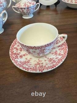 ANTIQUE 14 Pc Breakfast Set Early English Ivy Pink (Scalloped) Crown Ducal